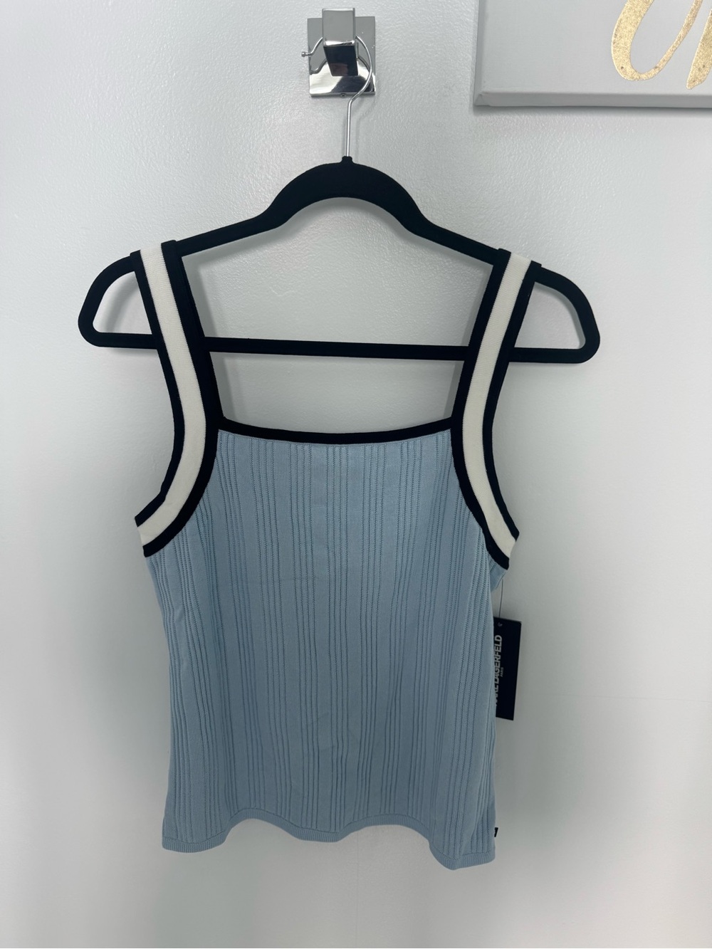 Karl Lagerfeld Light Blue Ribbed Tank Top with Contrast Trim - size L